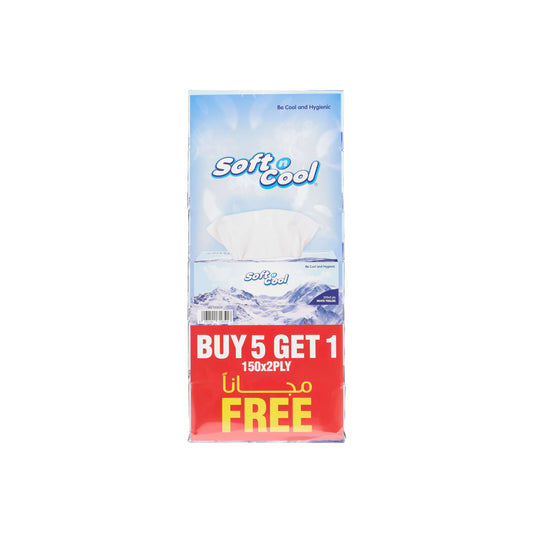 Soft n Cool Facial Tissue 200 Sheets x 2 Ply + 150 sheets x 2 Ply (5 Boxes+1 Box Free)
