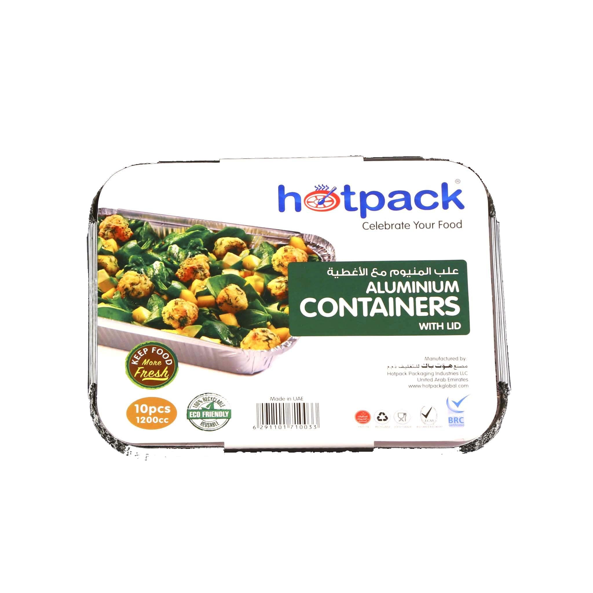 Aluminum Containers with Lid 83120 ( 1200 CC ) 235 Mm Length x 190 Mm Width x 35 Mm Height 10 Pieces - Hotpack Global