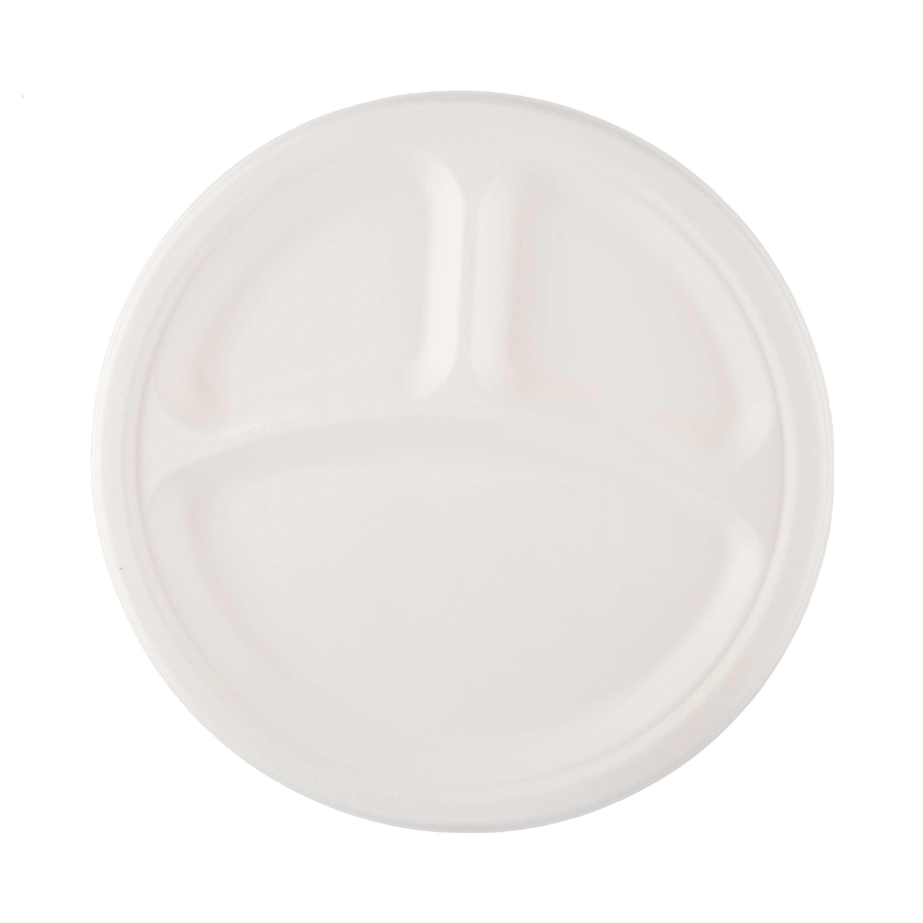 White Bio-Degradable 3-compartment Round Plate 10 Inch
