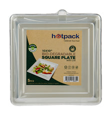 200 Pieces Bio-Degradable Square Plate With Lid 10 Inch