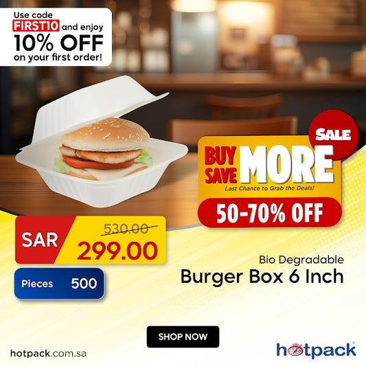 500 Pieces Bio-Degradable Burger Box 6 Inch