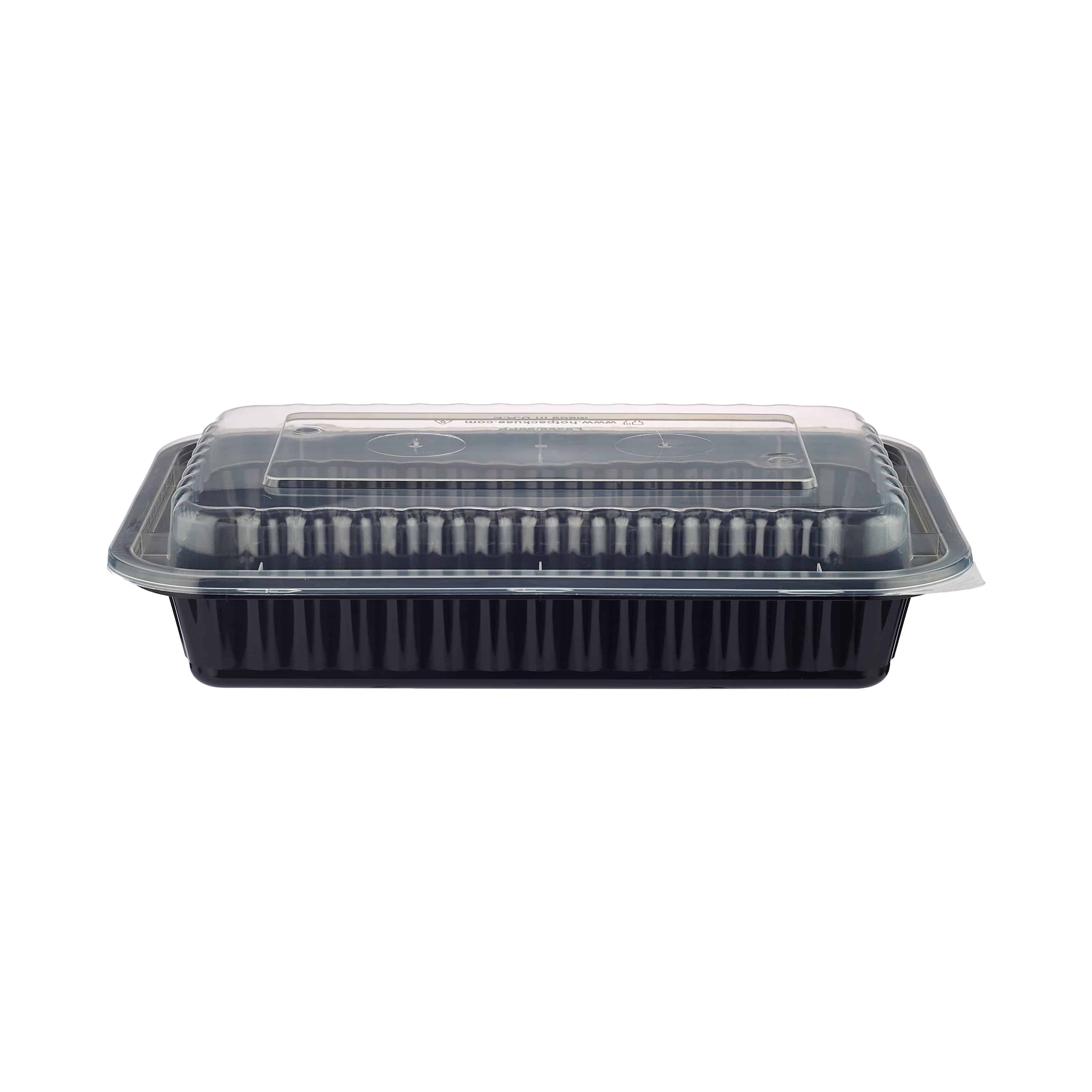 150 Pieces Black Base Rectangular Ribbed Container With Lids