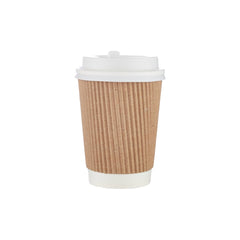 200 Pieces 12 Oz Kraft Ripple Paper Cup With Lid