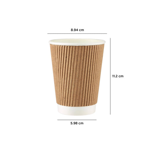 200 Pieces 12 Oz Kraft Ripple Paper Cup With Lid