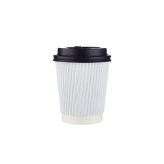 10 Pieces 8 Oz White Ripple Paper Cup With Lid