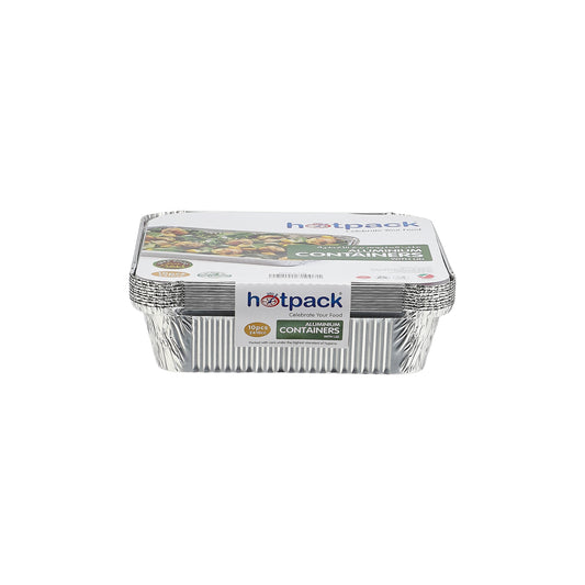 10 Pieces Aluminum Containers with Lid  8368 ( 680 CC ) 197 Mm Length x 124  Mm Width x 46 Mm Height