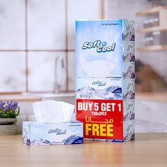 Soft n Cool Facial Tissue 200 Sheets x 2 Ply + 150 sheets x 2 Ply (5 Boxes+1 Box Free)