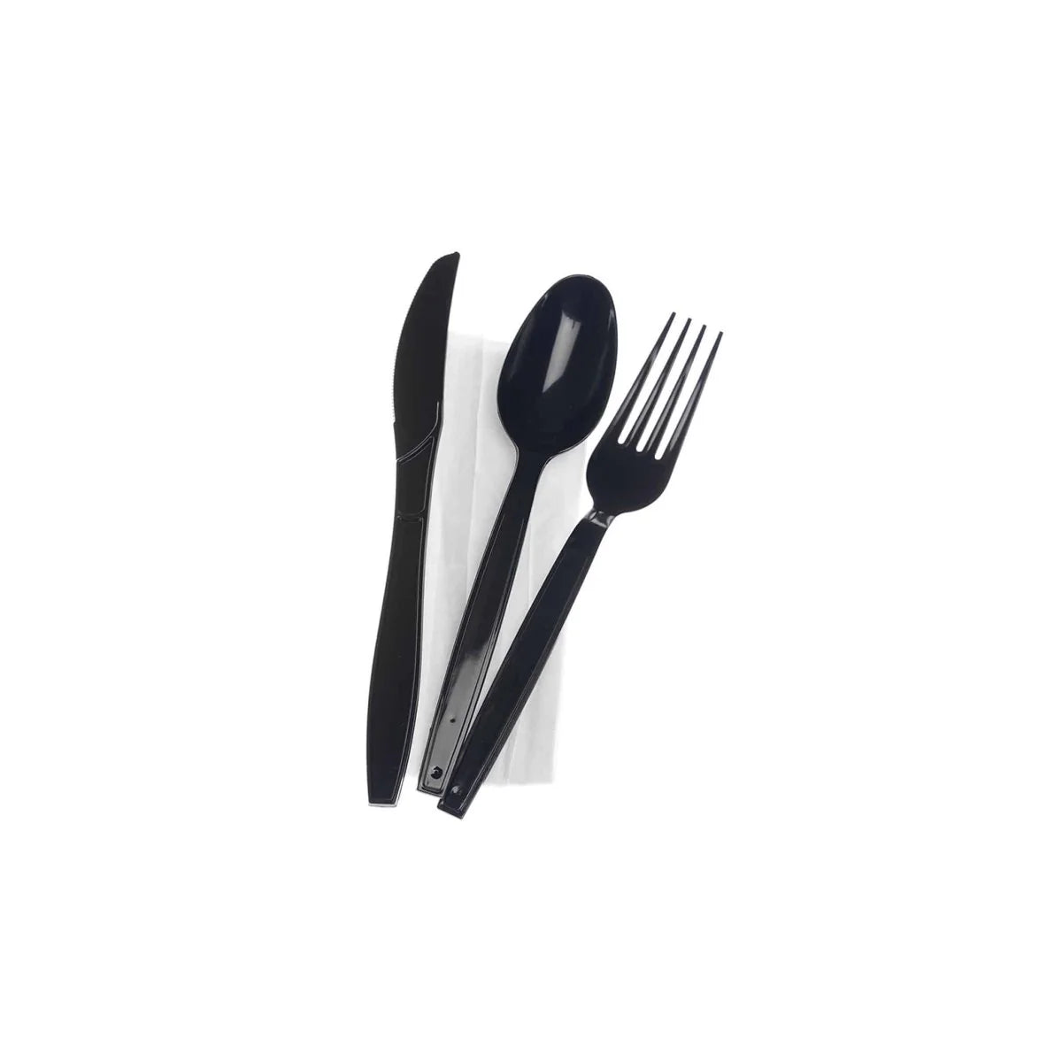 Heavy Duty Black Cutlery Set (Spoon/Fork/Knife/Napkin) 500 Pieces