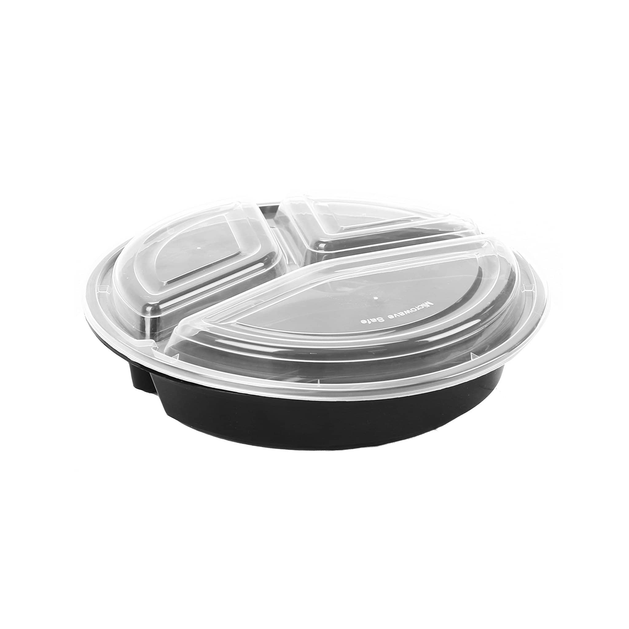 Black Base Round 3-Compartment Container 48 Oz With Lids