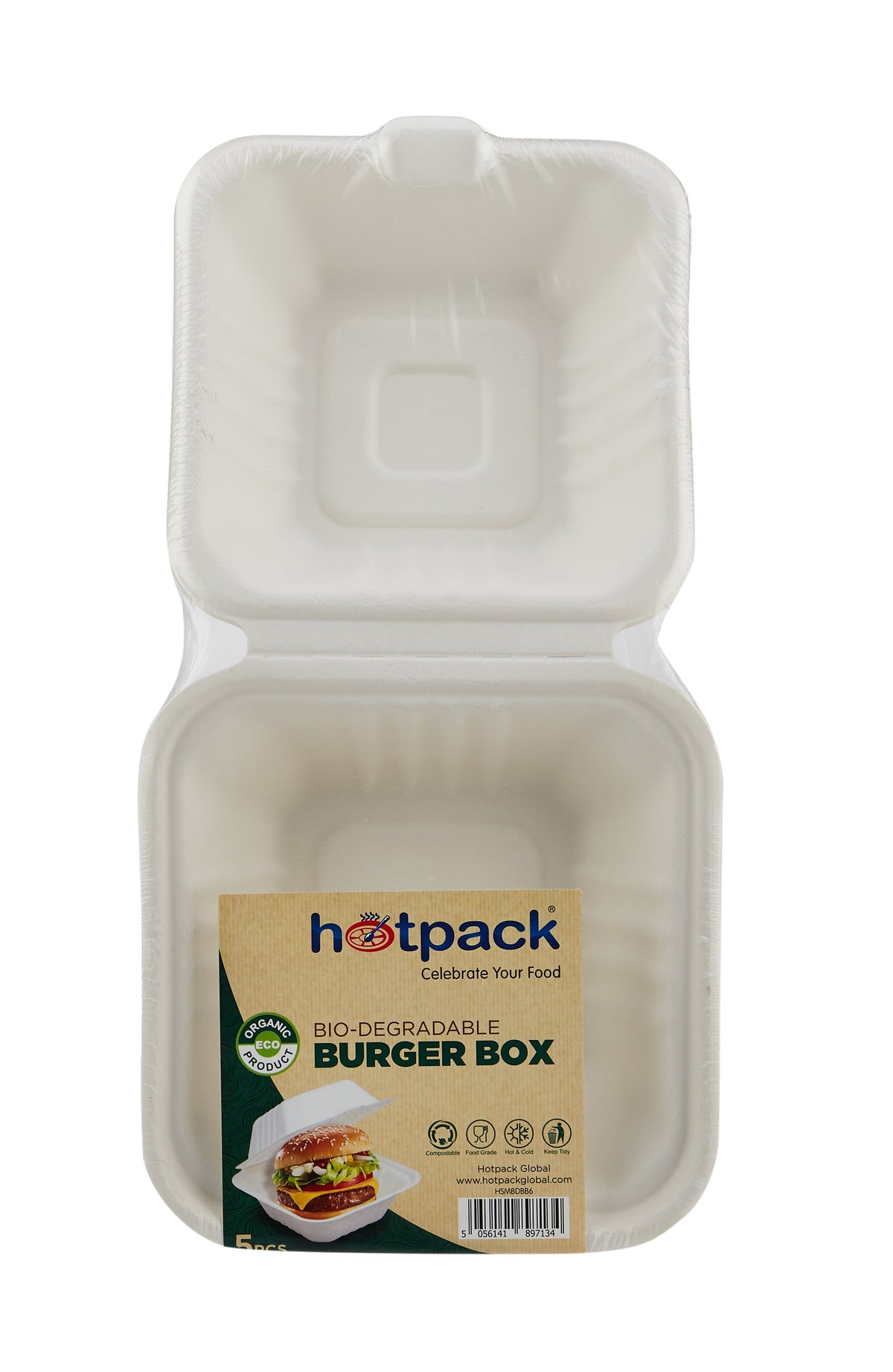 Bio Degradable Burger Box 6 inch 5 Pieces - hotpack.com.sa