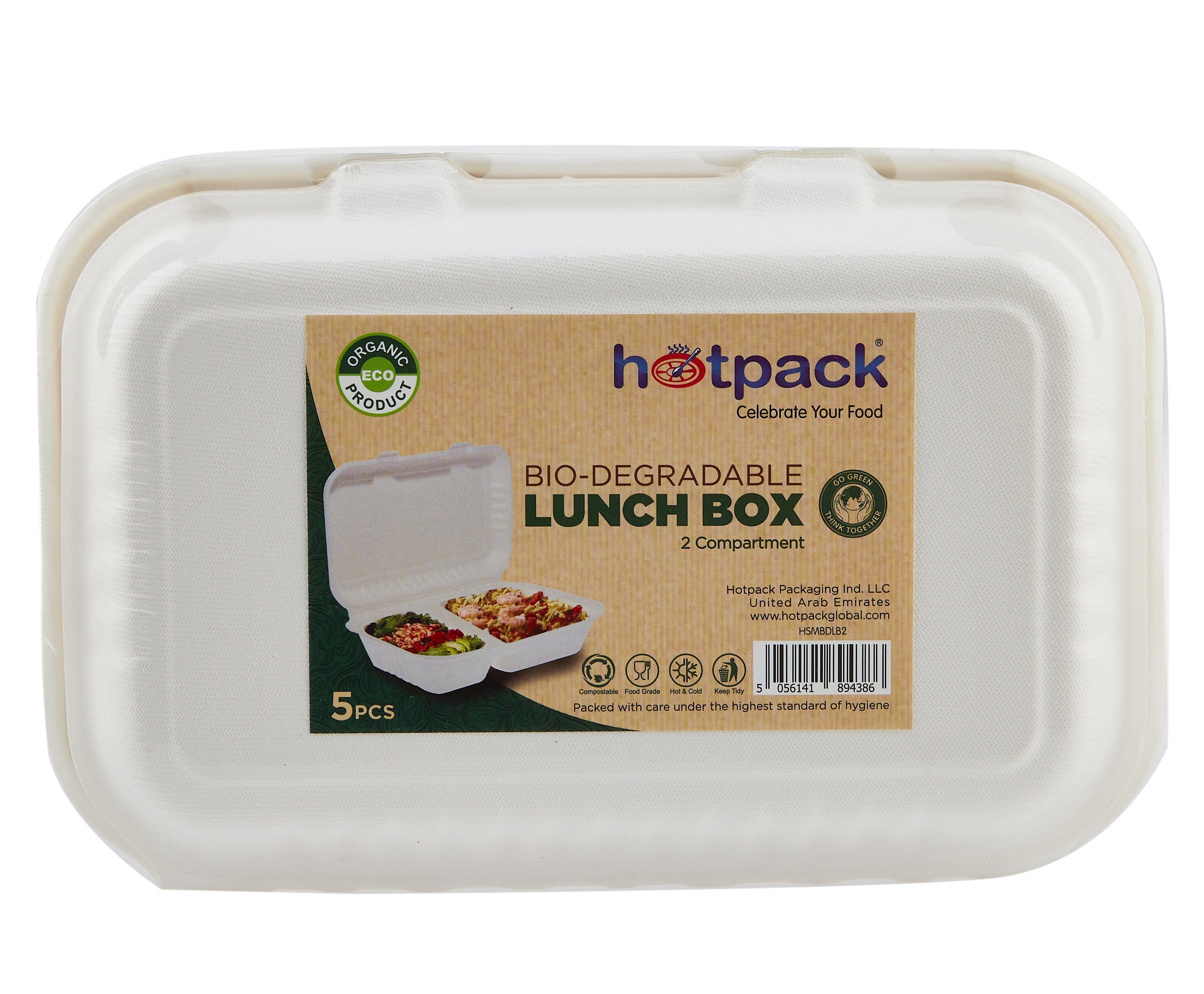 Bio degradable Lunch box in 2 compartment 5 Pieces