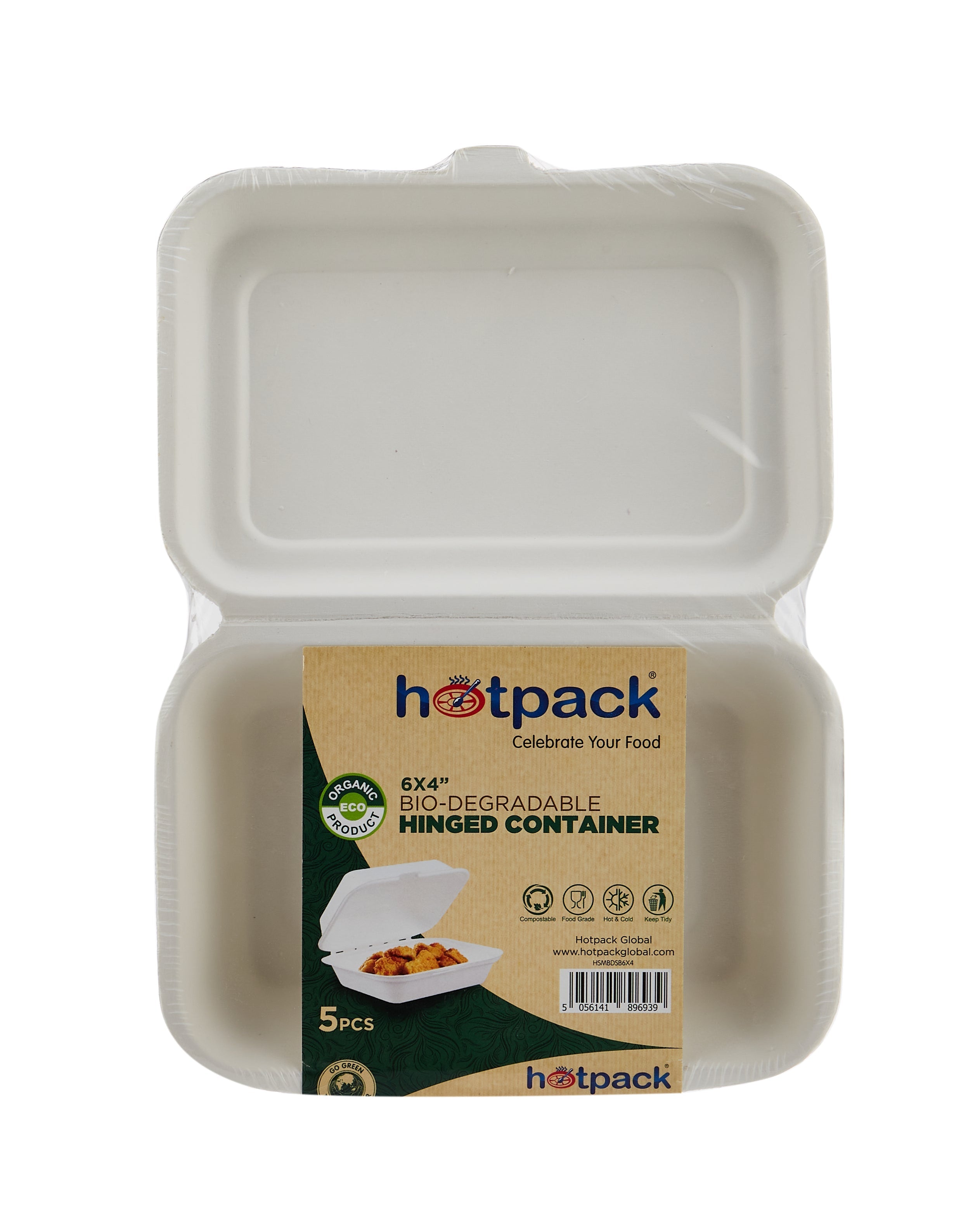 Bio-Degradable Hinged Container  5 Pieces - hotpack.com.sa