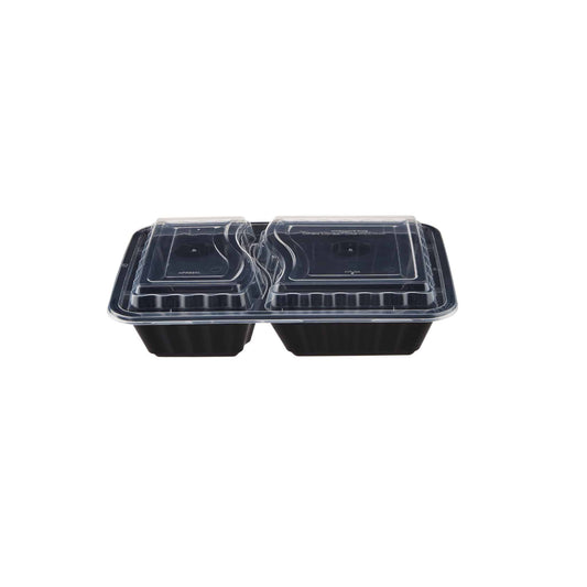 Black Base Rectangular Container 2 Compartments 300 Pieces - Hotpack Global