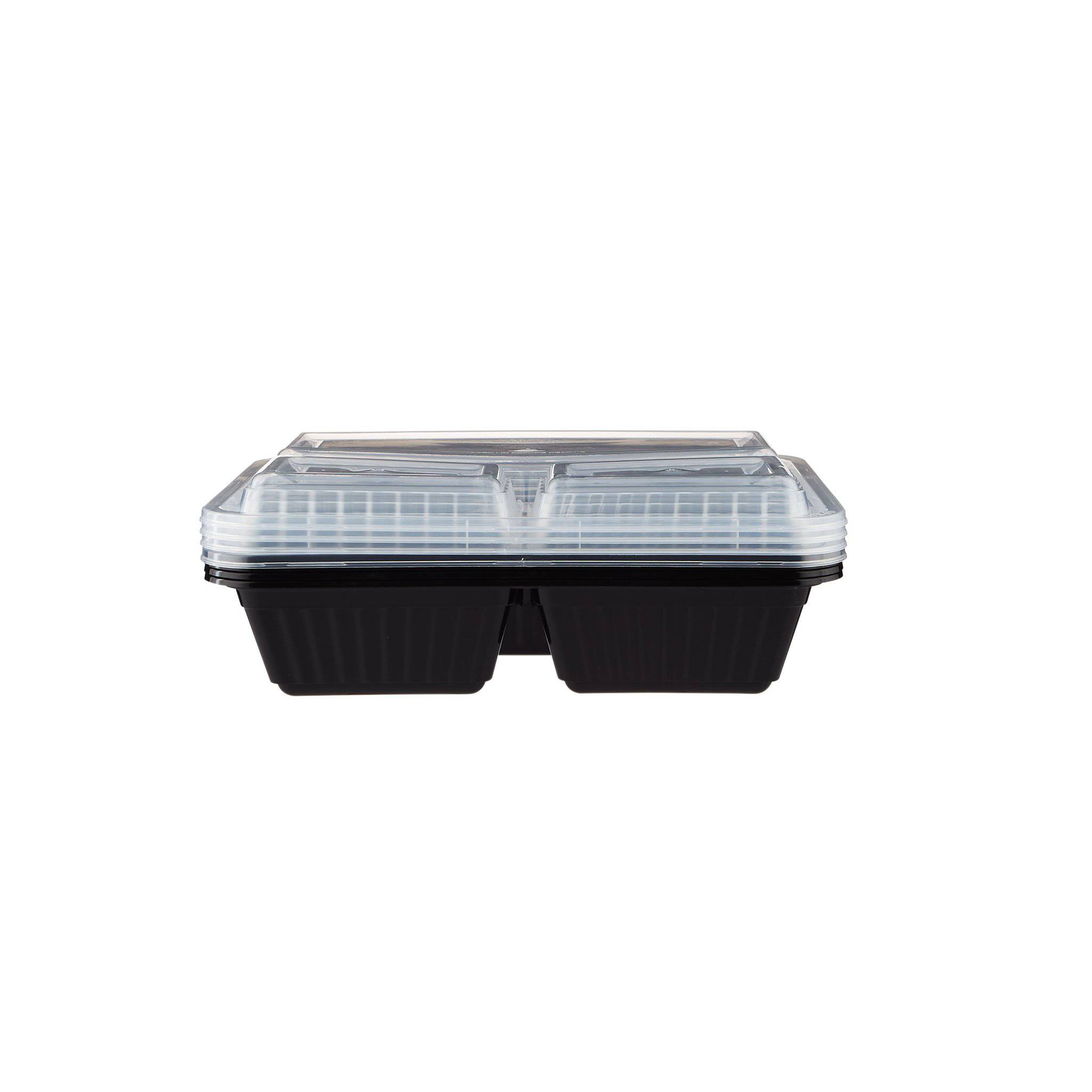 300 Pieces Black Base Rectangular Container 3 Compartments Lids Only