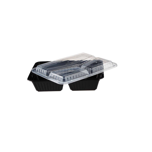 300 Pieces Black Base Rectangular Container 3 Compartments Lids Only