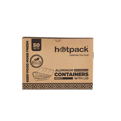 Aluminium Containers with Lid  8389 ( 890 CC ) 210 Mm Length x 140 Mm Width x 38 Mm Height 50 Pieces - Hotpack Global