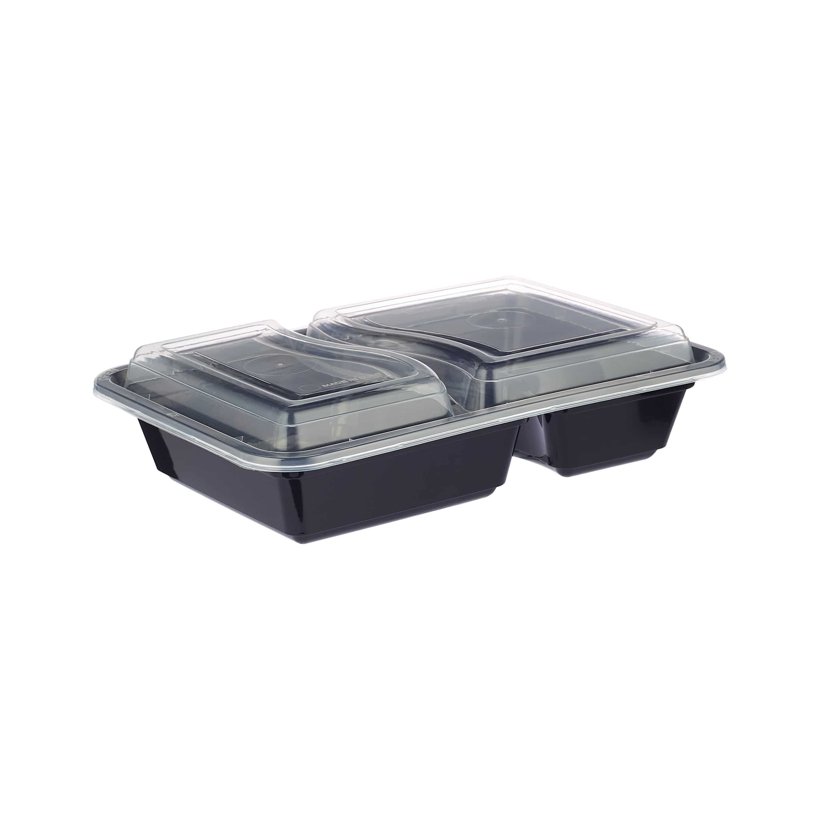Black Base Rectangular 2-Compartment Container Lids Only