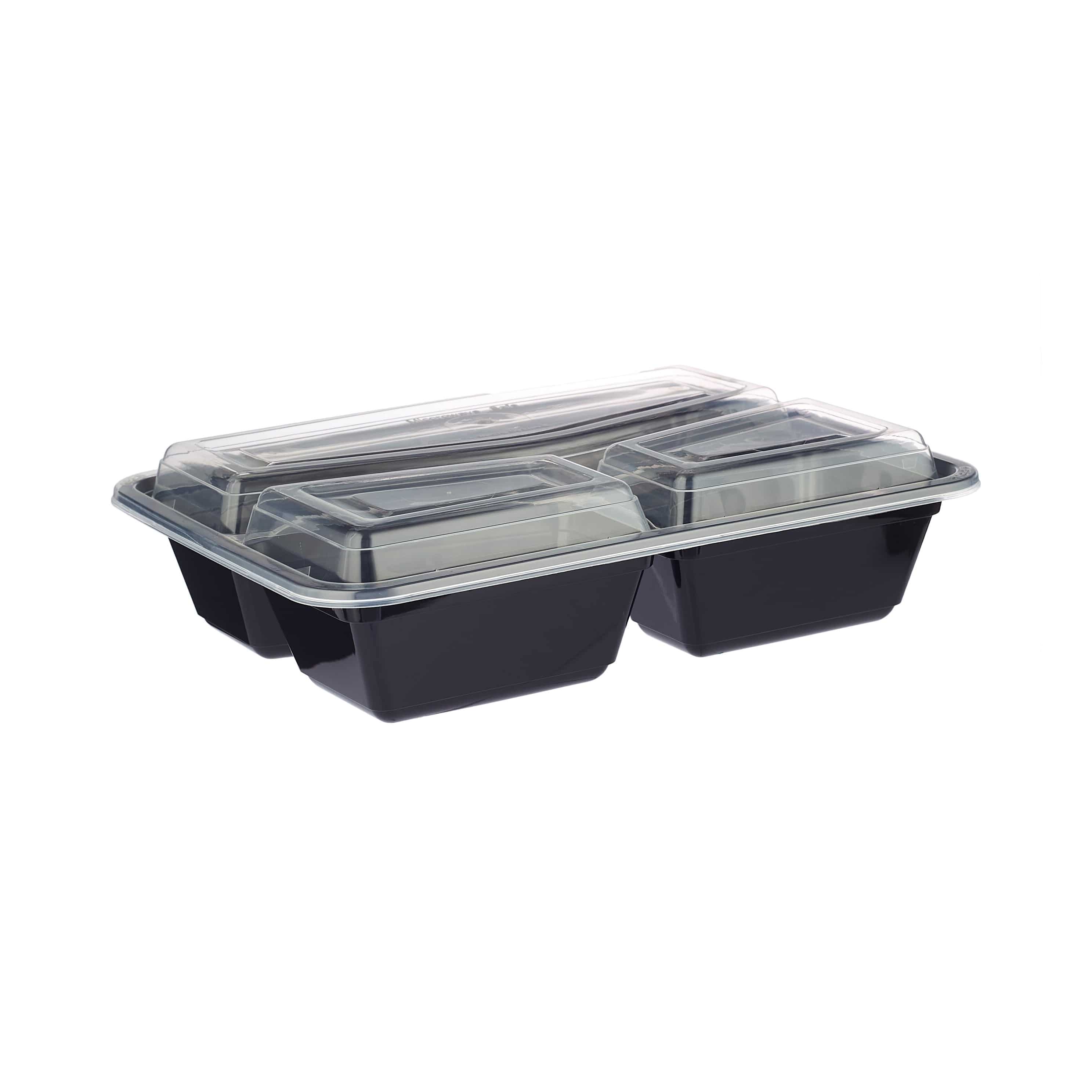 Black Base Rectangular 3-Compartment Container Lids Only