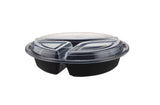 300 Pieces Black Base 3-Compartment Round Container 48 oz