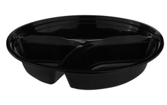 300 Pieces Black Base 3-Compartment Round Container 48 oz