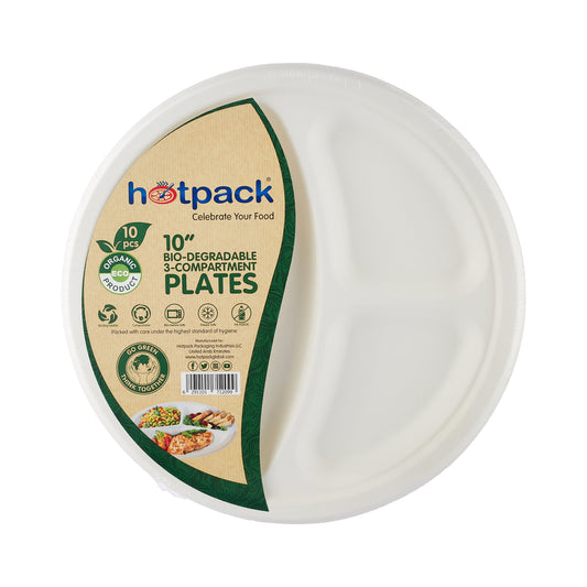 Hotpack Bio-Degradable Paperplate10' 3 Compartmat 10 Pieces