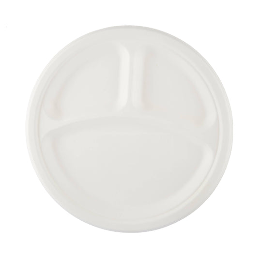 White Bio-Degradable 3-compartment Round Plate 10 Inch