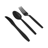 Heavy Duty Black Cutlery Set (Spoon/Fork/Knife/Napkin) 250 Pieces
