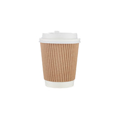 8 Oz Kraft Ripple Paper Cup With Lid 10 Pieces