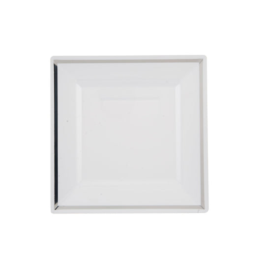 10 Pieces White Square Plate With Silver Rim Design