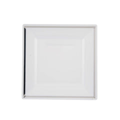 10 Pieces White Square Plate With Silver Rim Design