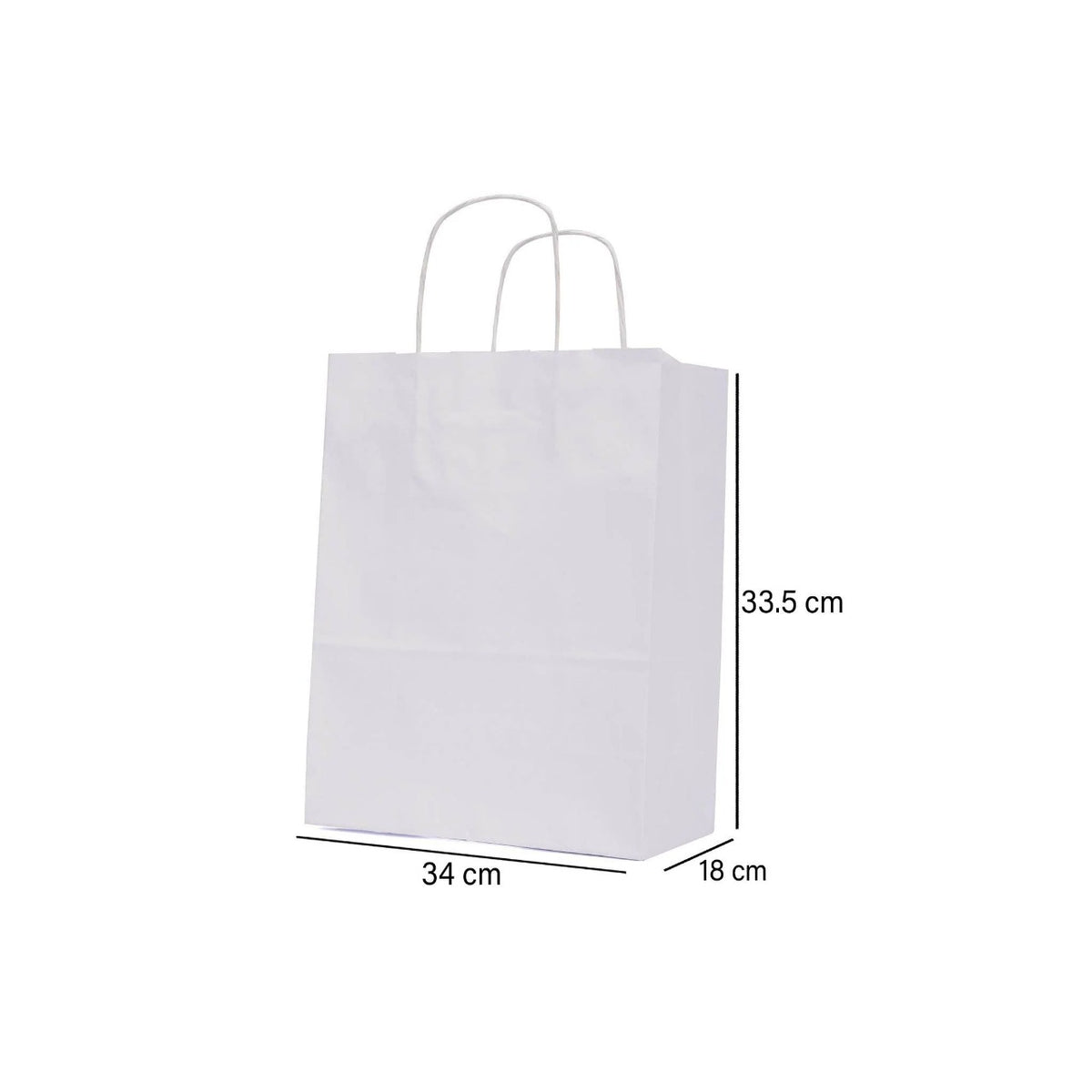 250 Pieces Paper Bag White Twist Handle 34x18x33.5 Cm