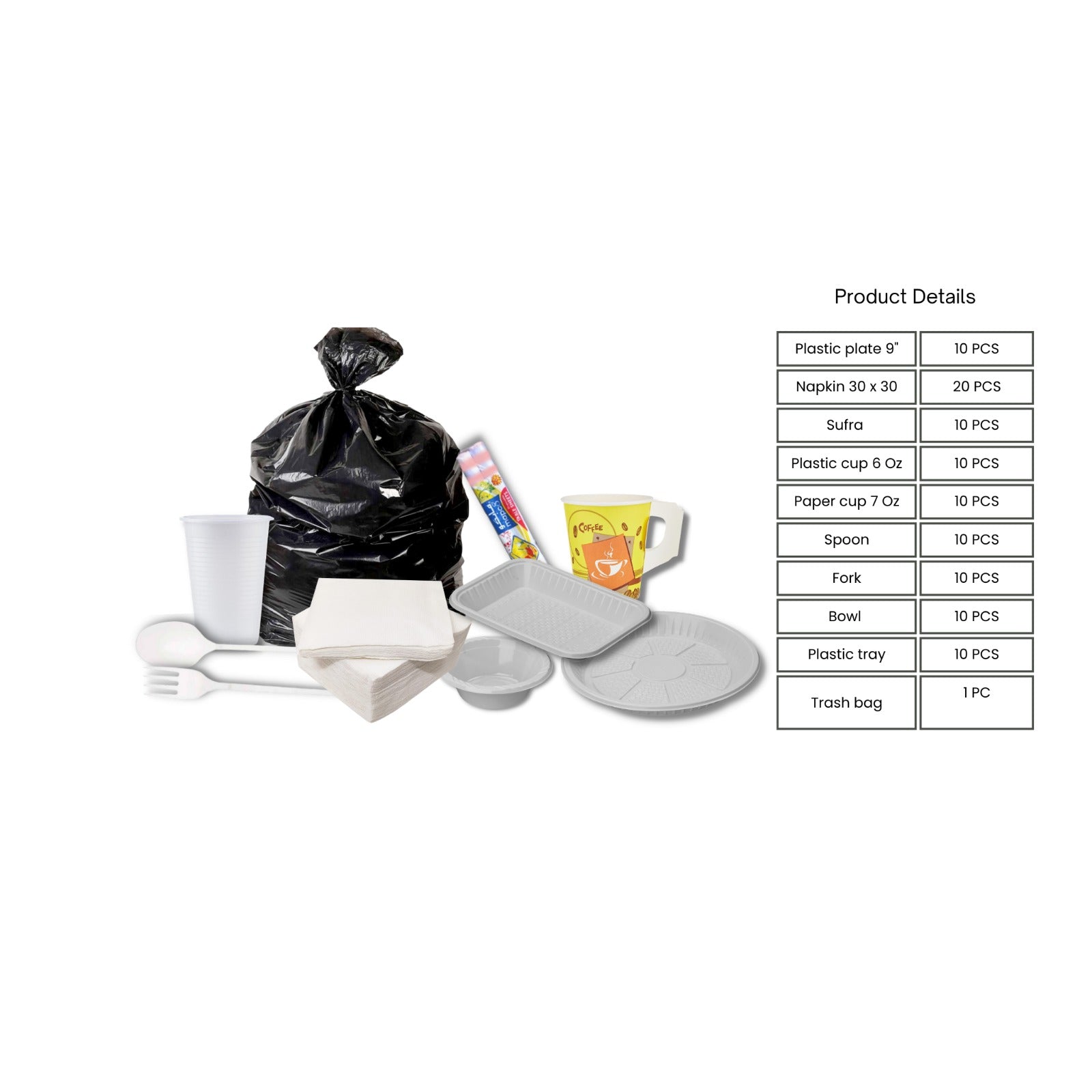 Ramadan Gift Pack (Cup, Plate, Napkin, Spoon, Fork, Bowl, Sofra, tray, Trash bag)
