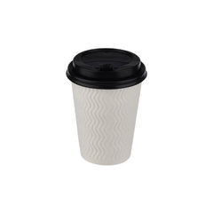 12 Oz White Embossed Paper Cup With Lid 10 Pieces